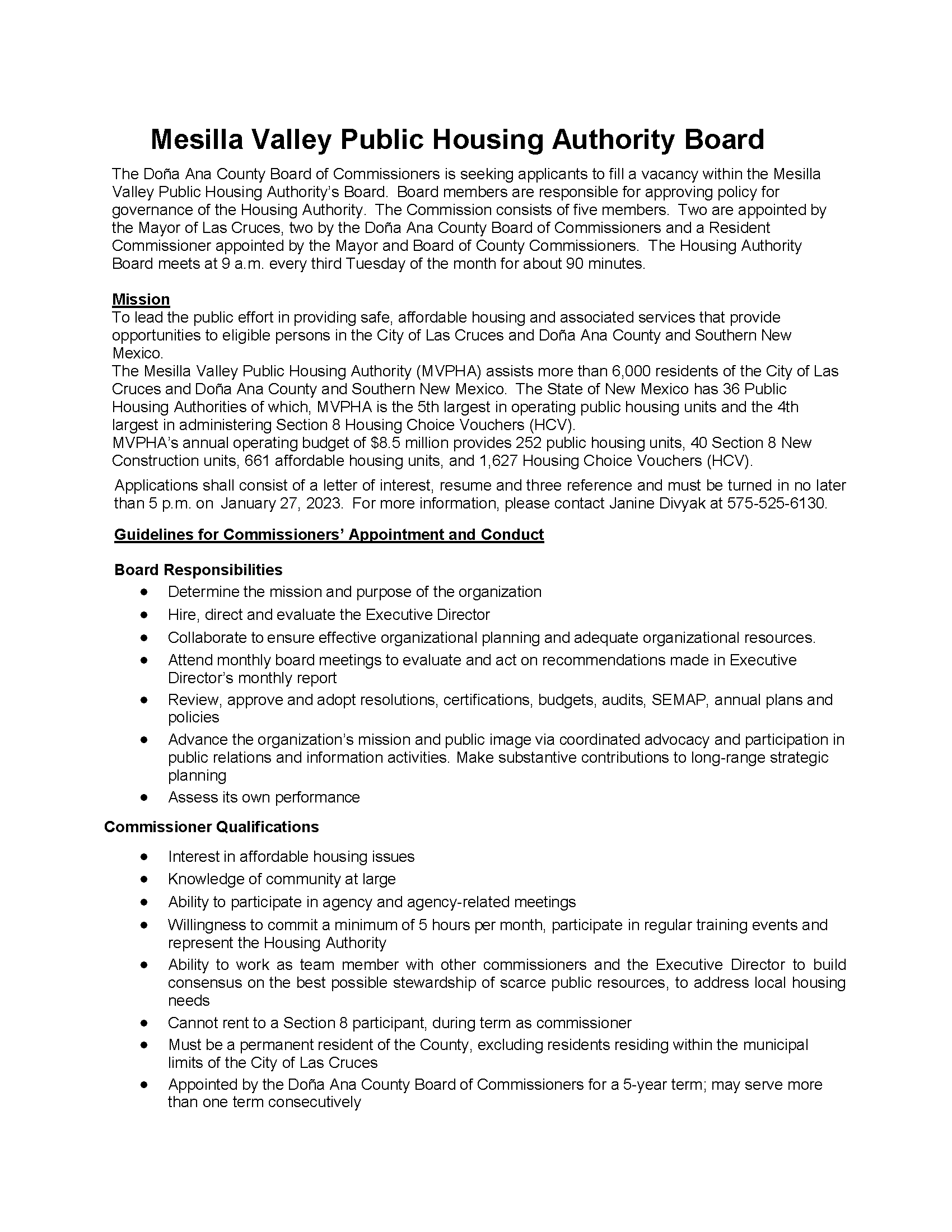 Mesilla Valley Public Housing Authority Seeks Applicant for Commission Seat